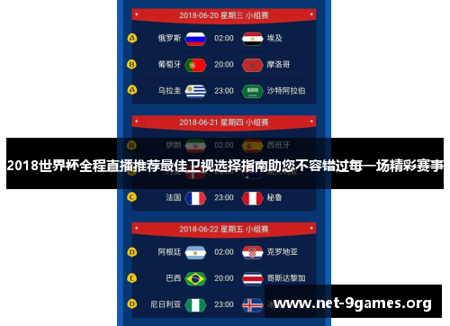 2018世界杯全程直播推荐最佳卫视选择指南助您不容错过每一场精彩赛事